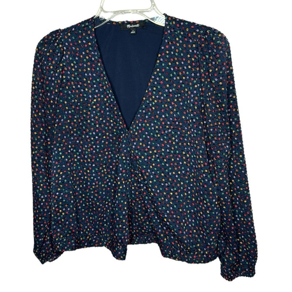 Madewell Sugar Dot Long Sleeve Lyric Wrap Top. Size Small.